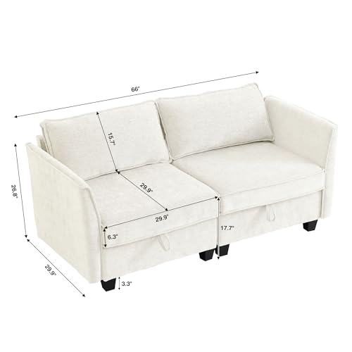 Image of ORRD Small Modular Sectional Sofa, Loveseat Couch with Storage, 2 Seater Sofa Modular for Living Room, Office (Beige)