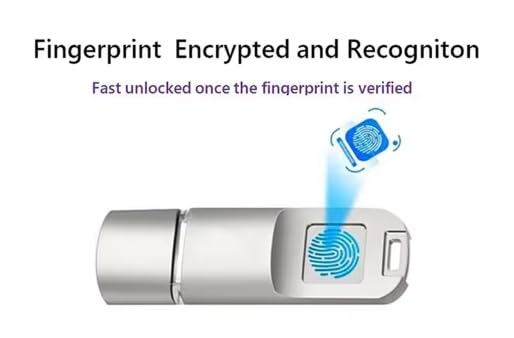 Chiavetta USB 3.0 crittografata con impronte digitali, 64 GB, gestione della privacy, trasferimento dati ad alta velocità, argento