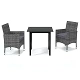 Kaorsrow 3 Piece Outdoor Dining Set Grey PE Rattan Square Bistro Table and 2 Chairs with Cushions for Patio Balcony Garden Space Saving Furniture Set for 2 People