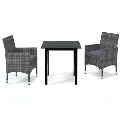 Kaorsrow 3 Piece Outdoor Dining Set Grey PE Rattan Square Bistro Table and 2 Chairs with Cushions for Patio Balcony Garden Space Saving Furniture Set for 2 People