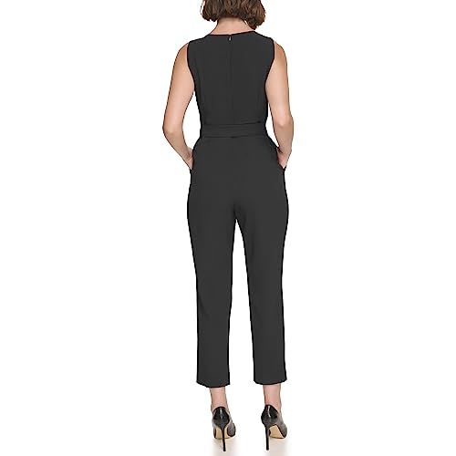 Image of Jessica Howard Women's Rosette Bodice Sleeveless Crew Neck Crepe Jumpsuit