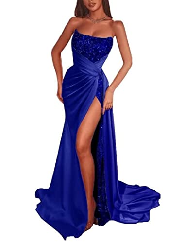 Robe de soirée à paillettes avec fente et traîne HYY01