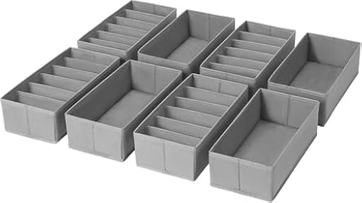 DIMJ 8 Piezas Organizador de Cajones Armarios - Separadores de Cajones para Ropa Interior no Tejido, Caja Plegable Cajas Organizadoras para Calcetines, Ropa Infantil, Corbatas, Gris Claro | Ya disponible en tu tienda friki favorita! En mundofriki.es!