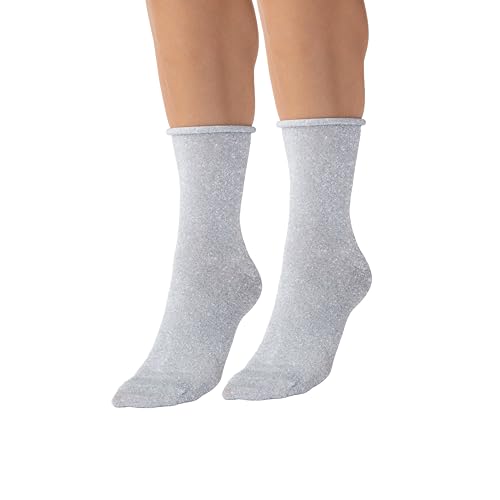 Leggs Runway Womens Fashion Shimmer Glitter Crew Socks | Breathable Quality Sustainable Yarns Comfortable & Stretchy No Bind Band Trendy Sparkly Accessories | Blue One Size (Pack of 2)