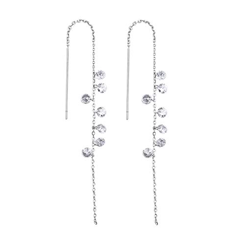 SLUYNZ 925 Sterling Silver Sparkling CZ Droplet Dangle Earrings for Women Elegant Long Threader Earrings (A-Silver)