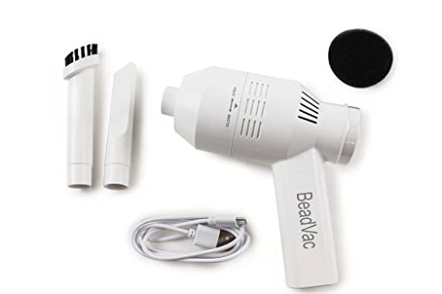 PotomacBeads BeadVac Handheld Cordless Small Vacuum for Beading and Crafting - Clean up Fast with attachments (White)