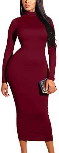 GOBLES Women's Elegant High Neck Long Sleeve Bodycon Midi Party L...