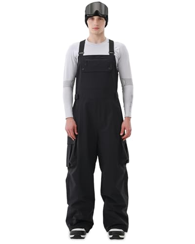 HIGH EXPERIENCE Men Ski Bib 3L Snowboard Baggy Pants Snow Overalls Waterproof Windproof Insulate Warm Winter (Black Large)