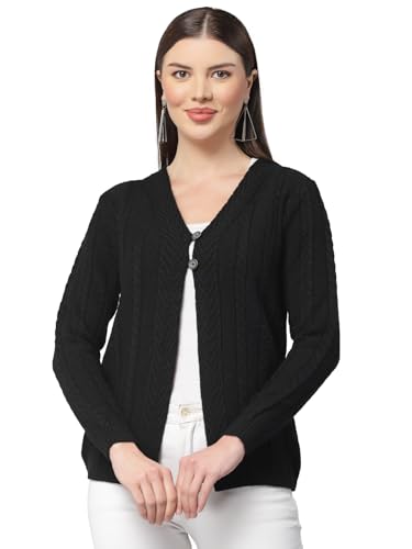 Image of Kalt Women Cardigan Sweater for Winter Woolen Acrylic Full Sleeves V-Neck Cable Design Cardigan Sweater for Women Winter Stylish