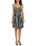 MOQIVGI Summer Dresses for Women,Spaghetti Strap Button Detail A-line Pleated Black White Stripe...