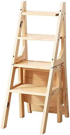 Folding Wooden Step Stool, Multifunctional Ladder Chair for Safe and Easy Access to High Places in Home, Kitchen, and Office