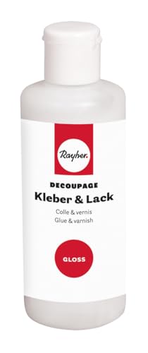 Rayher Decoupage Kleber & Lack gloss, gl&auml;nzend, Flasche 80 ml, Papierkleber, f&uuml;r Decoupagepapiere, Collagen, Mixed-Media Technik, transparenter Kleber und Schutzlack in einem, 35101000
