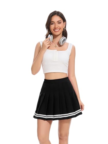 Image of Shestellar Stretchy Short Pleated Skirts for Women Cheerleader Uniform High Waist A-line Mini Skirt Black White Strip 3XL