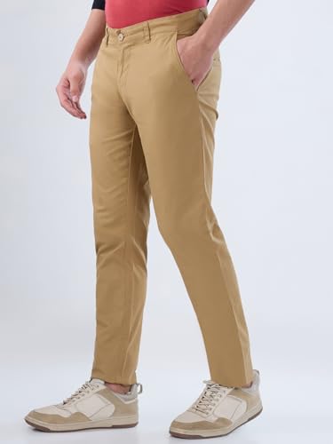 Image of Parx Men Low Rise Tapered Fit Solid Pattern Cotton Spandex Blend Flat Front Casual Trouser