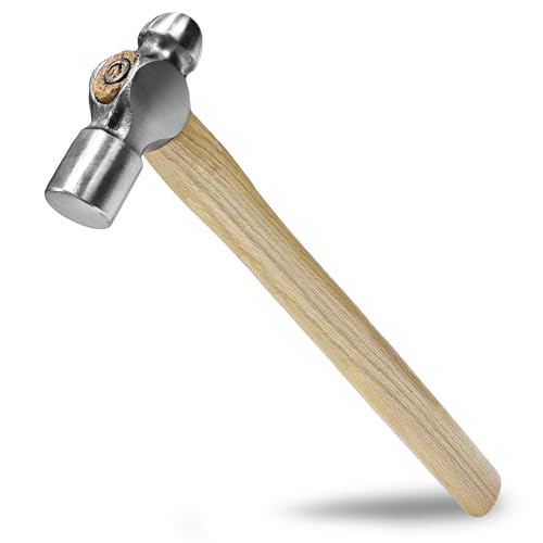 Ball Peen Hammer with Wood Handle - Small Metal Hammers 16 OZ Metal Working Hammer for Blacksmithing Auto Body Repair Metalworking and Riveting Dual Steel Wedge Construction.