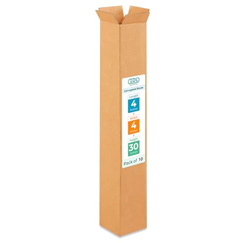 Tall Moving &amp; Shipping Boxes 4x4x30 inches (10-Pack) - Extra Strength 200 lb vs Regular - Corrugated Strong Boxes for Packaging Moving - Box for Shipping, Made in USA - Tall Box by IDL Packaging