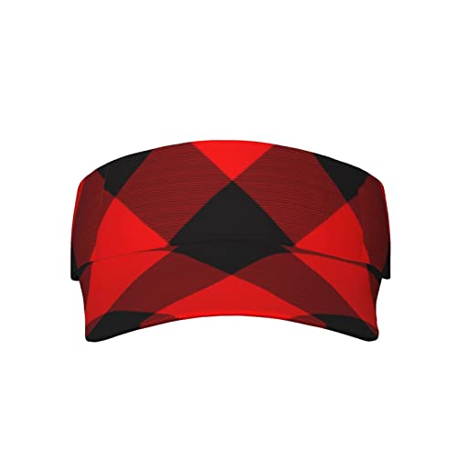 Mens Womens Sun Visors with UV Protection Sports Sun Visor Hats Cotton Sun Protection Cap Hats Classic Lumberjack Plaid Pattern in Red and Black for Running