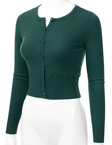 EIMIN Women's Crewneck Button Down Long Sleeve Cropped Cardigan Sweater (S-XL)2