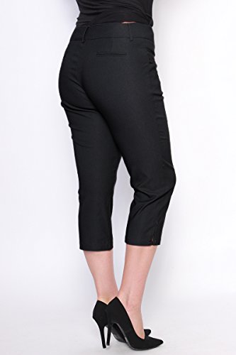 TheMogan Women's Slit Pocket Mid Rise Stretch Capri Trousers Plus Cropped Pants4
