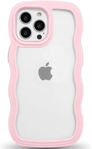 Image of GoldKart iPhone 12 Pro Max Case Wavy Edge Clear Back Design, Anti-Slip Grip Cute Wave Curly Frame Shape Shockproof Soft TPU & Hard PC Bumper Protective Phone Case Cover for Women Girls - Pink