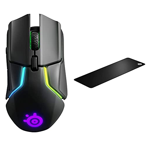 SteelSeries Rival 650 - Quantum Wireless Gaming-Mouse - dualen optischen Sensor & QcK Edge - Gaming-Mauspad – abgenähter Rand zur Verhinderung der Abnutzung – Größe XL - Schwarz (900mm x 300mm x 2mm)