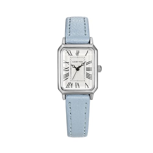 ALCENTIS Novità Orologio da donna rettangolare, quadrante bianco, numeri romani, cinturino in pelle, cassa cromata argento, Cinturino Blu - Cassa Cromo, Elegante