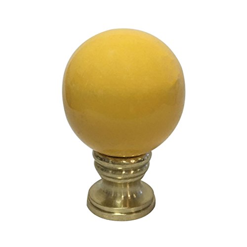 Image of Royal Designs Ceramic Sphere Mustard Yellow Lamp Finial with Polished Brass Base