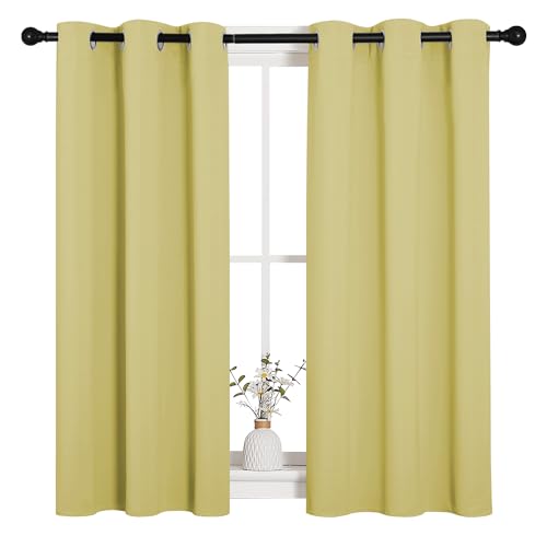 Image of NICETOWN Bedroom Curtain Panels Blackout Draperies, Thermal Insulated Solid Grommet Blackout Curtains /Drapes (Paler Yellow, 1 Pair, 34 by 45-inch)