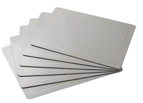 Image of Dribble Premium PU Leather Placemats Set of 6, Double Layer Waterproof Heat Resistant, Non-Slip Easy Clean Dining Table Mats for Kitchen, Dining & Office Desk, Reversible & Smooth Finish (Silver)