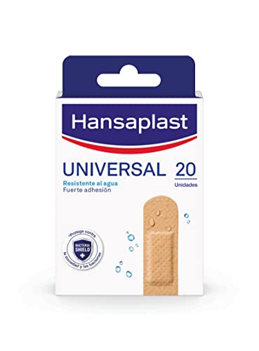 Hansaplast Apósito universal que repele el agua, apósitos adhesivos fuertes y transpirables, tiras adhesivas para heridas menores, 20 unidades Cover