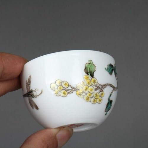 50ml Chinese Porcelain Famille Rose Hand Painted Dragonfly Flower Pattern