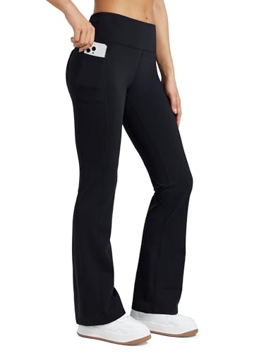 WILLIT Thermo Leggings Damen Winter Gefütterte Fleece Sporthose Yogahose Warm Sport Leggings Laufhose Bootcut Hose High Waist mit Taschen Schwarz M
