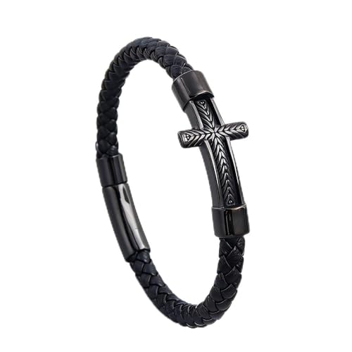 Pulsera de cuero trenzado con cruz para hombre y mujer miniatura 1