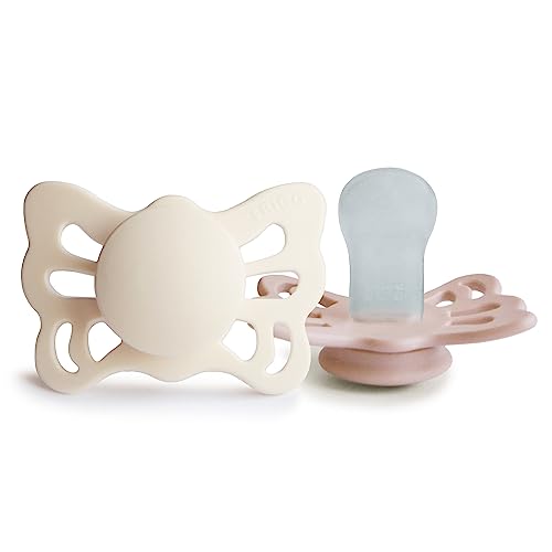 Image of FRIGG Butterfly Anatomical SilkySoft Silicone Baby Pacifier | Made in Denmark | BPA-Free (Cream/Blush, 0-6 Months)