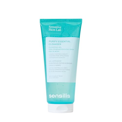 Sensilis - Purify Essential Cleanser, Gel Limpiador Purificante, con Ácido Hialurónico. Zinc PCA, Lino y Pantenol, Hidrata, Seborregula e Ilumina, Apto para Pieles Normales, Grasas o con Acné - 200 ml