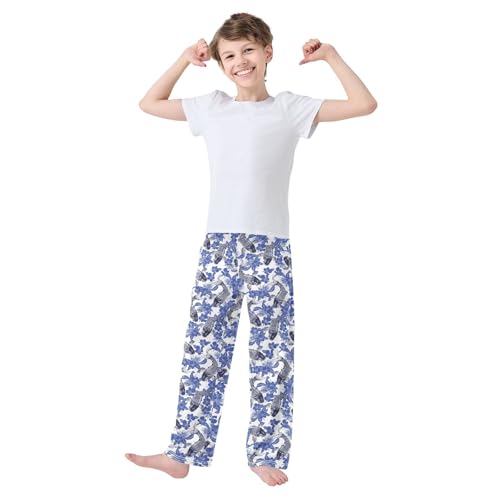 Carp Fish Floral Boys Long Pants Soft Trousers Elastic Waist Kids Lounge Bottoms with Pockets S-XL2
