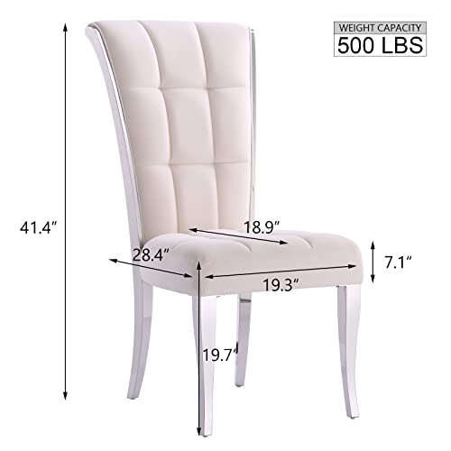 Acedécor White And Silver Dining Table With 4 Chairs, Rectangular Table With Geometric Base& 4 Dining Chairs With Metal Back Ring Pull Trim, Silver Metal Legs(Table With 4 Chairs) #TOP5