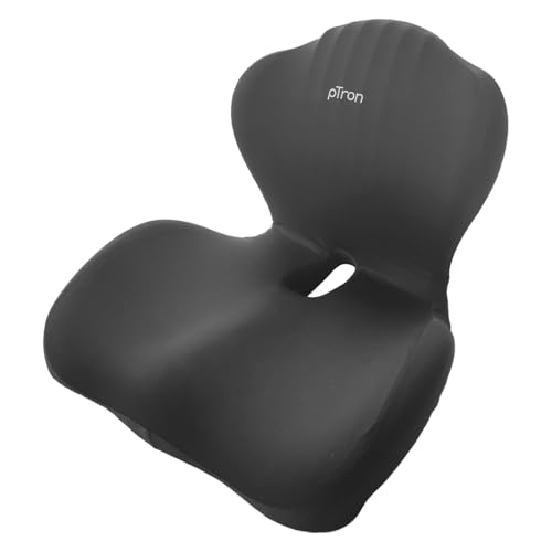 Image of pTron Ergova S2 Core Support Seat & Backrest Cushion, L-Shape, 100% Memory Foam, Enhanced Sitting Comfort, Pressure Relief, Reduced Muscle Fatigue, Non-Slip, Suitable for Home Office & Cars (Black)