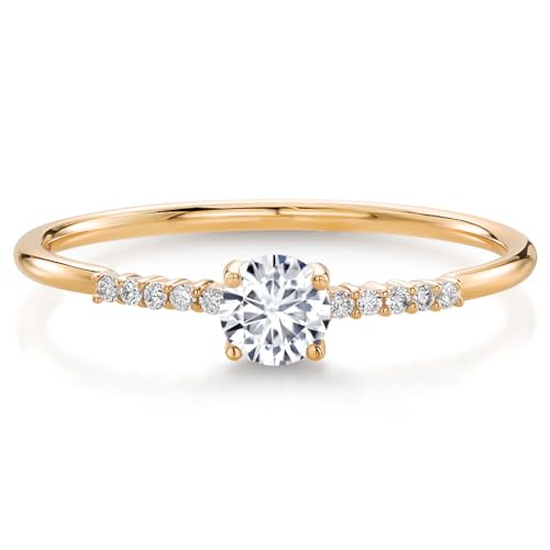 Gem Stone King 10K Yellow Gold 4MM Round Gemstone Birthstone and White Lab Grown Diamond Engagement Ring | Wedding Anniversary Promise Gold Ring For Women | Available In Size 5, 6, 7, 8, 9