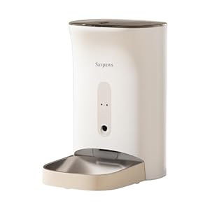 SAWPAWS Automatischer Katzenfutterspender mit Kamera, 4,3L Automatischer Futterautomat für Haustiere, Dual-Power Haustierfütterung, Intelligenter Katzenfutterspender mit 5GHz WiFi & Nachtsicht