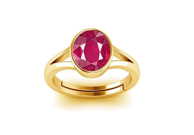 Natural Certified 3.30 Carat Ruby/Manik Panchdhatu Gold Plated Birthstone/Rashi Ratan Adjustable Ring for Men & Women (Red)-image-3