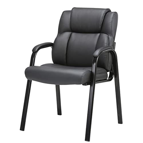 Image of CLATINA Classic Leather Soft Reception Chair with Padded Armrests and Metal Frame, Executive Guest Chair for Office Computer Desk Conference Waiting Meeting Room, Black (1 Pack)