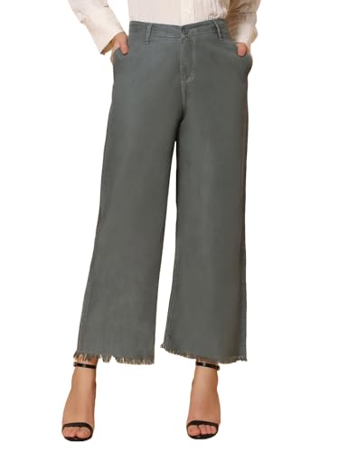 Image of TWGE Women's High Waist Wide Leg Jeans - Single Button, Stretchable Denim Pants - Ankle Length - Stylish Casual Wear
