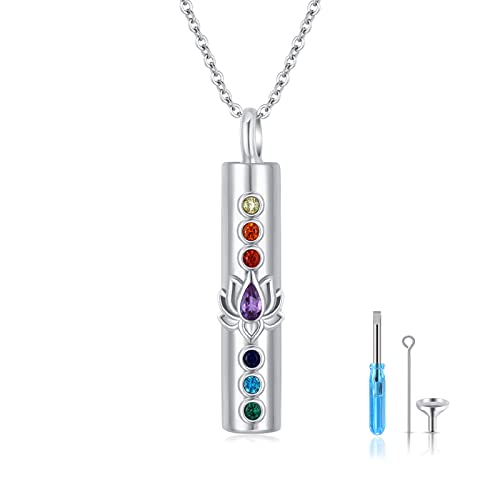Waysles Urn Necklace for Ashes 925 Sterling Silver Chakra Lotus Urn Chain Pendant Memorial Cremation Jewellry Yoga Gift for Women Cylindrical Chains Girls