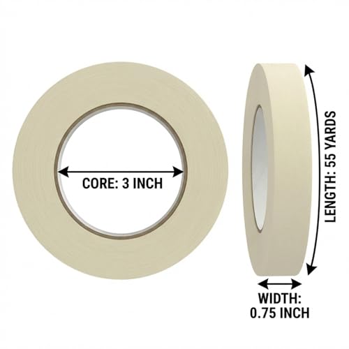 Image of Masking Tape 0.75 inch x 55 Yards x 10 Rolls, White Painters Tape for General Purpose Use, 550 Yards in Total