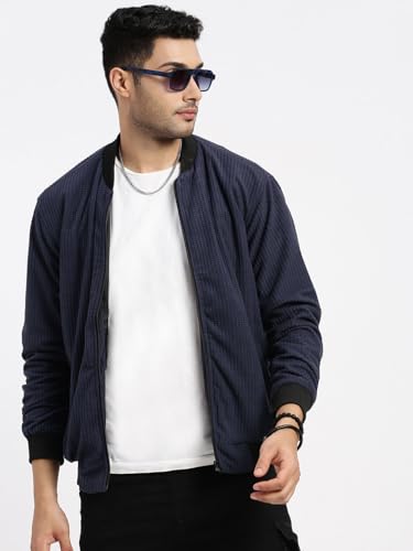 Image of SHOWOFFFF Men Solid Bomber Jacket | Mock Collar Full Sleeves Nylon Jacket for Mens | Slim Fit Regular Length Jacket for Men's