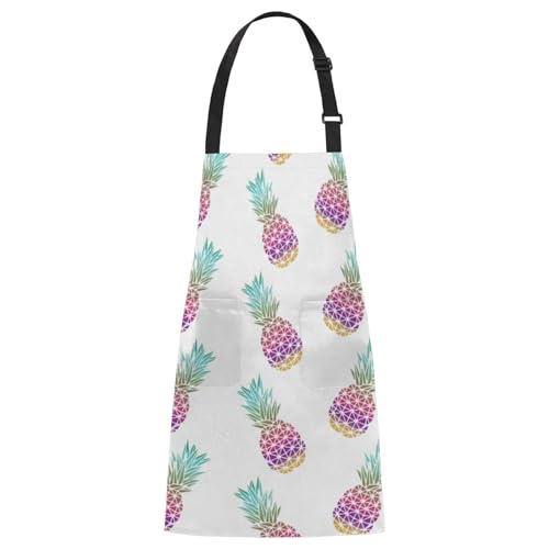 Aglebo Colored Pineapple Chef Apron with Pockets Adjustable Shoulder Strap Waterproof Cooking Apron for Kitchen Baking Gardening Pottery Painting