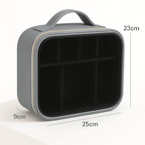 Image of Coslifestore Transparent Cosmetic Case | Travel Makeup Organizer Bag with Handle & Adjustable Compartments | Portable Waterproof Storage for Cosmetics, Skincare & Toiletries for Women (Grey)