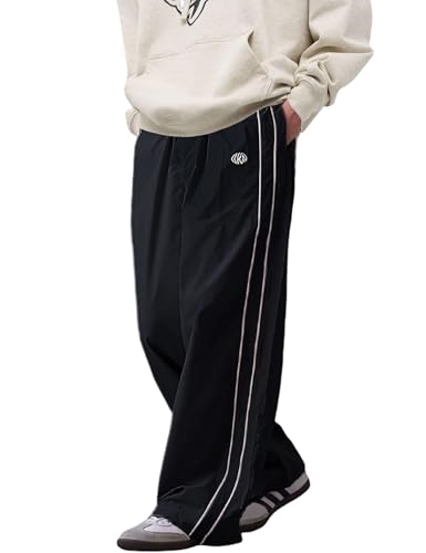 FCOOLYEET Men Track Pants Y2k Drawstring Lightweight Sweatpants Cool Parachute Pants Streetwear