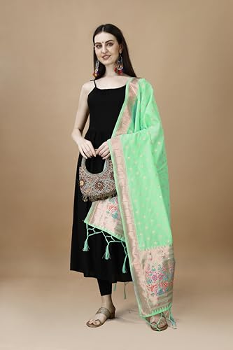 Image of DEVANGI Women's Woven Banarasi Silk Dupatta /Chunni For Women, Floral Print 1 Meter Wide and 2.3 Meter Length Printed Designer Dupatta /Chunni For Girls